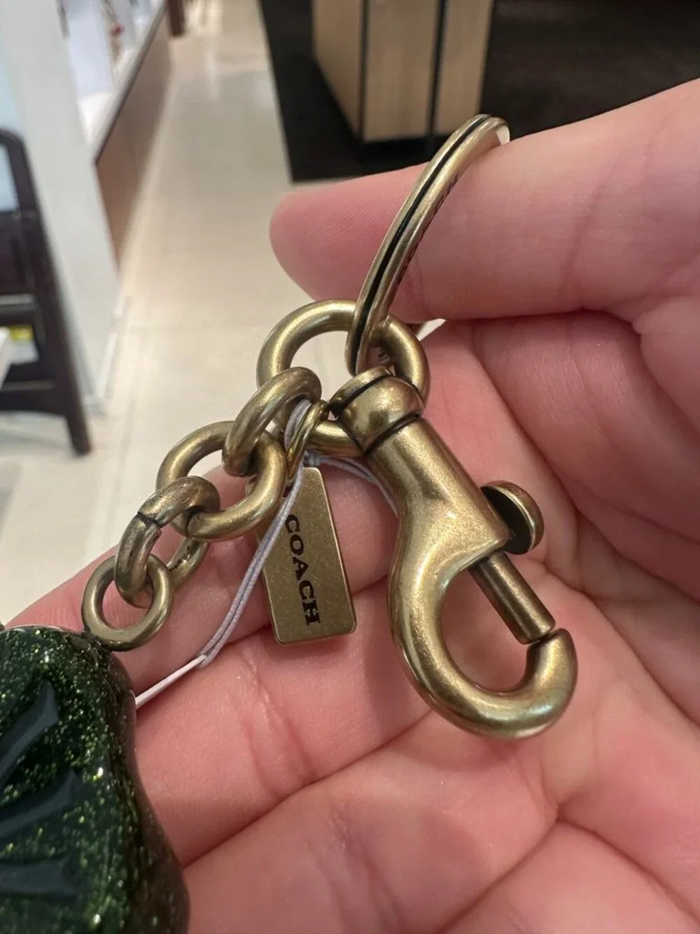 NWT! Coach CEA09 Four Leaf Clover Bag Charm In Brass/Green Multi With Dust Bag